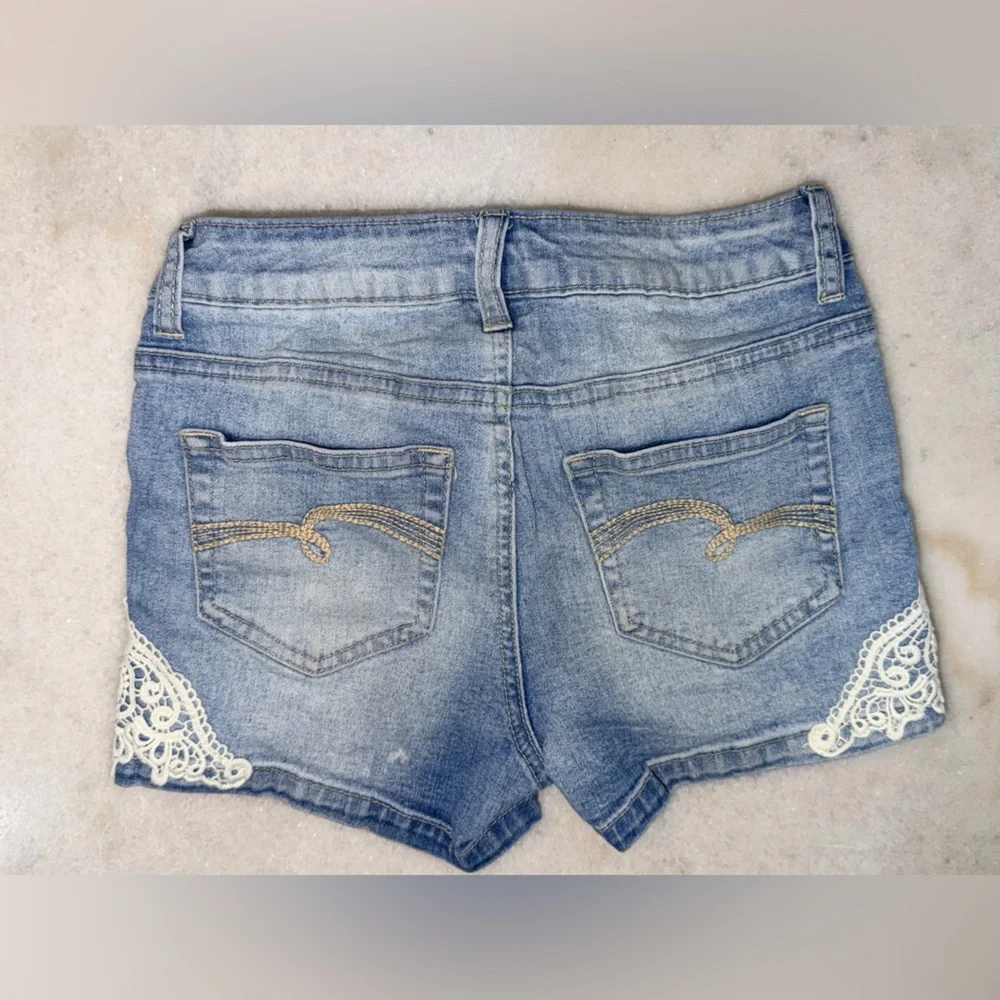 Denim Lace-Trim Girls Shorts Size 12 slim
